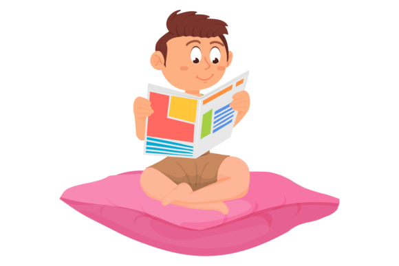 Download Kid Reading Comic Book Sitting on Pillow - Premium Bundle