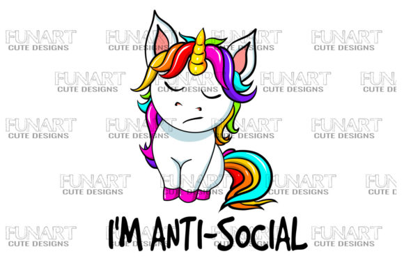 Download I'M ANTI SOCIAL,COOL UNICORN DESIGN, PNG - Unicorn design Collection